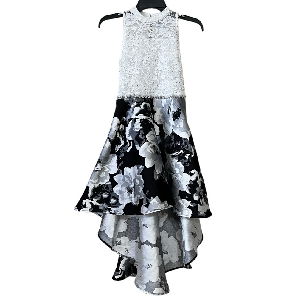 Speechless Kiss White Lace Top Black Flower High Low Bottom Girls Dress Size 14